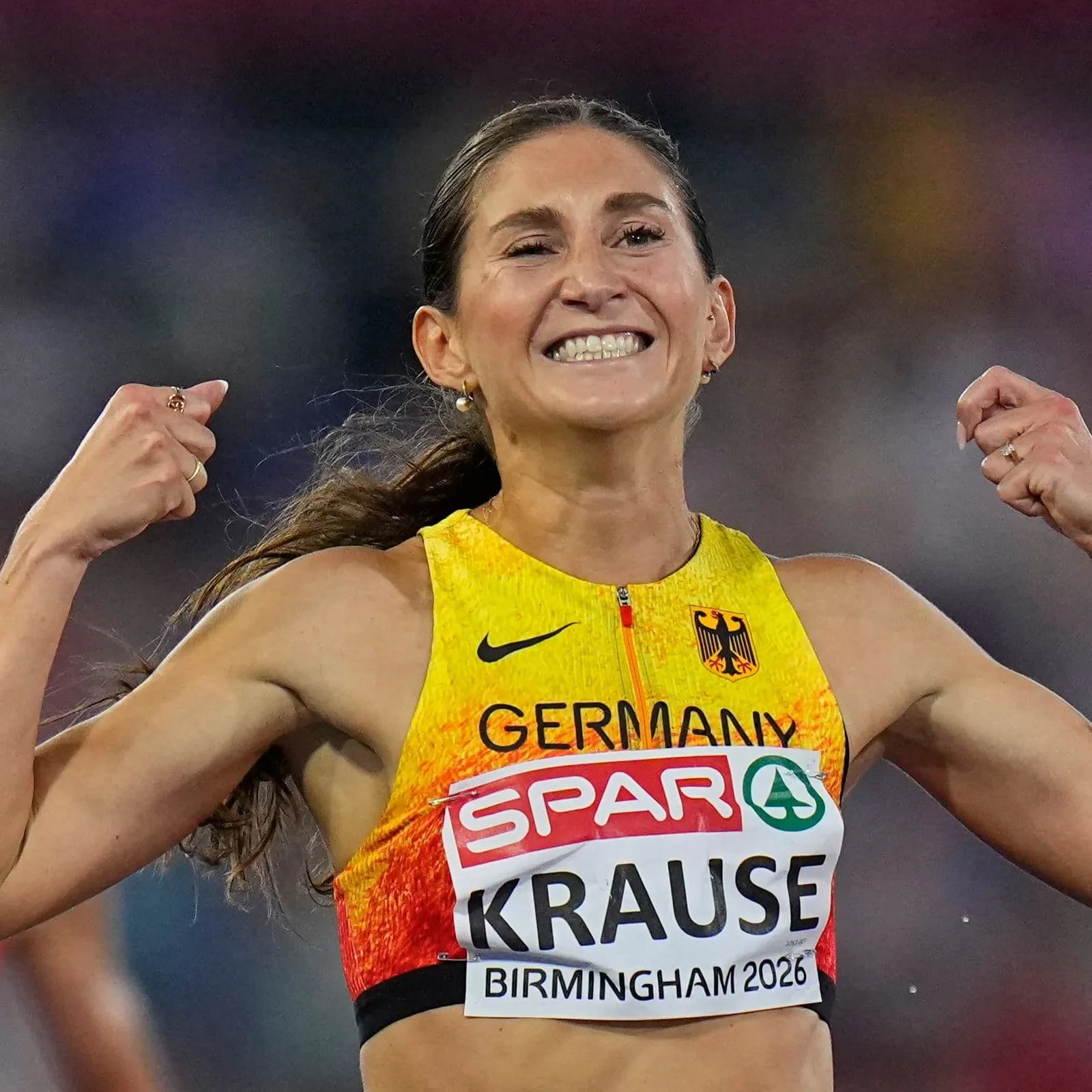 Gesa Krause beim Zieleinlauf nach 3000 Meter Hindernis